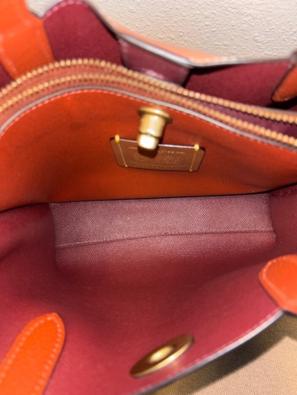 Coach Willow Tote 24 Colorblock Pink & Saddle Pebble Leather Crossbody Satchel - Picture 8 of 10
